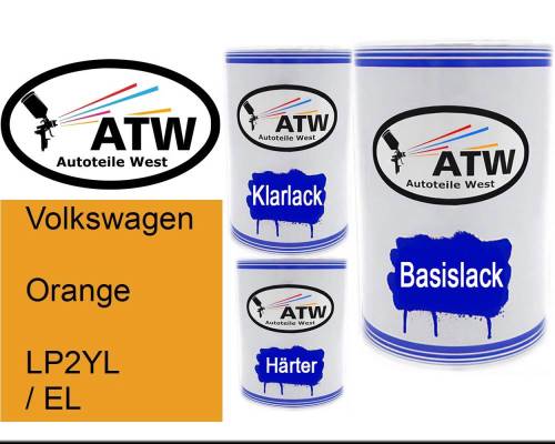 Volkswagen, Orange, LP2YL / EL: 500ml Lackdose + 500ml Klarlack + 250ml Härter - Set, von ATW Autoteile West.